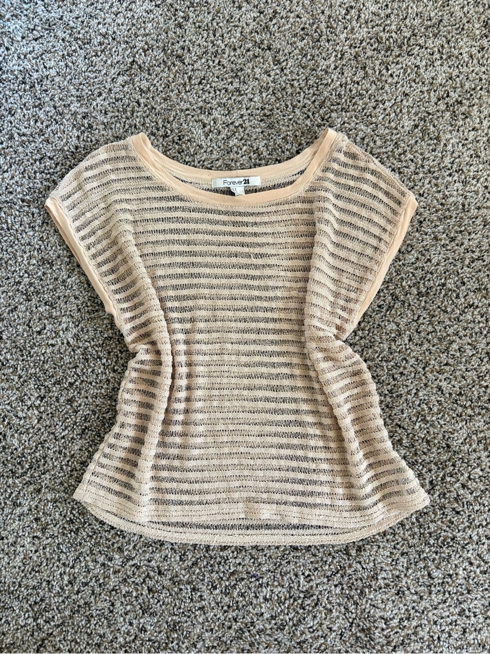 Forever 21 Sheer Striped Knit Top - Nude